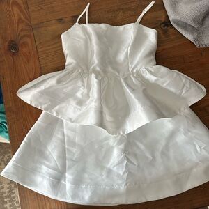 Lulu's Elegant White Dress with Peplum Bridall, Rehearsal Dinner- Small